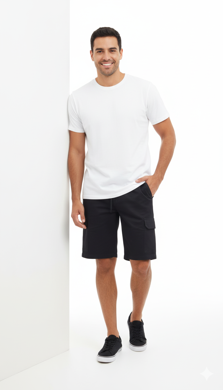 Men's Black Drawstring Cargo Shorts