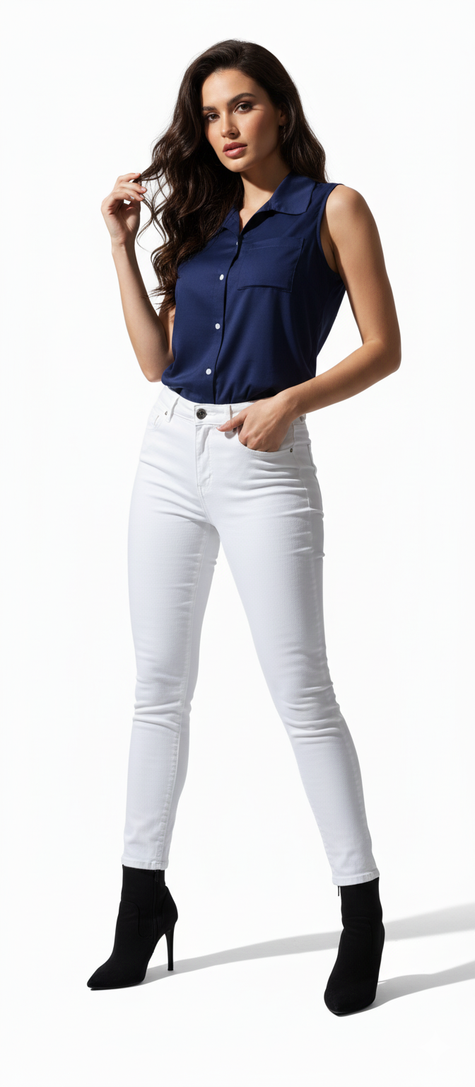 Sleeveless Collared Button-Up Blouse