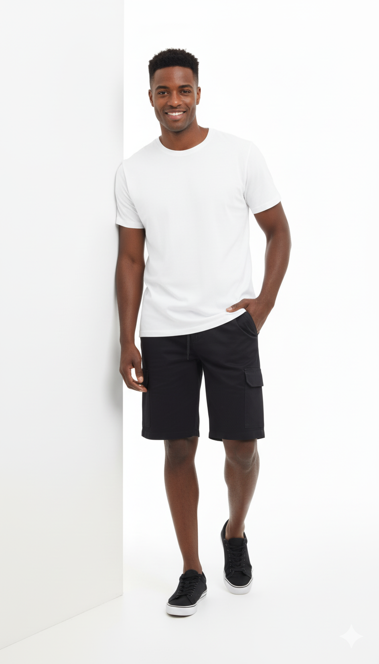 Men's Black Drawstring Cargo Shorts