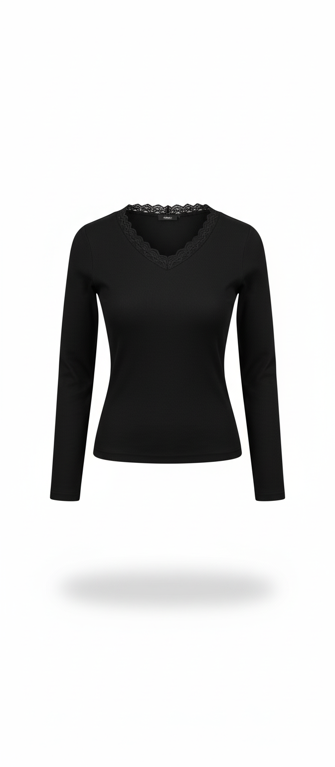 Ribbed V-Neck Long Sleeve Top