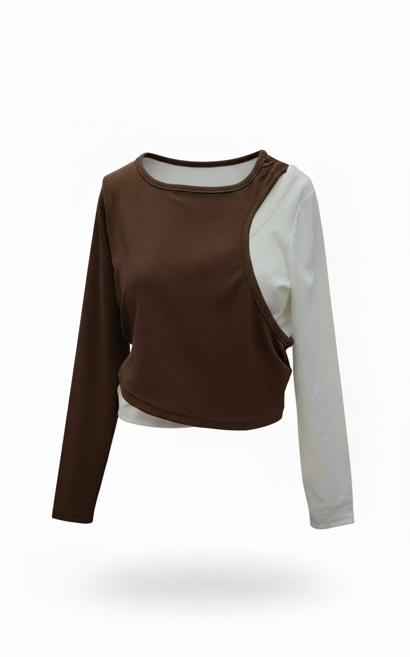Chic Asymmetrical Two-Tone Long Sleeve Top