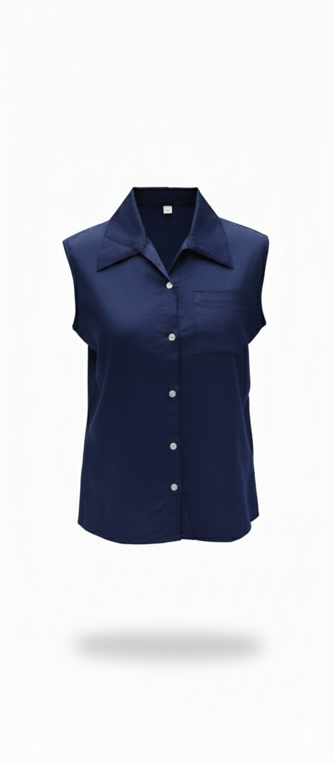 Sleeveless Collared Button-Up Blouse