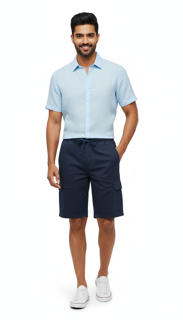 Navy Drawstring Cargo Shorts