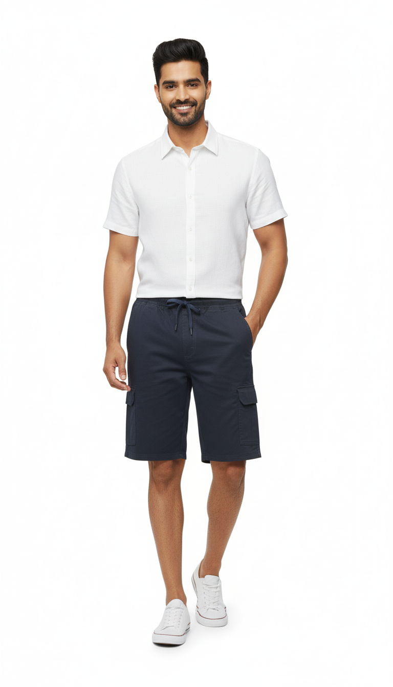 Men's Black Drawstring Cargo Shorts