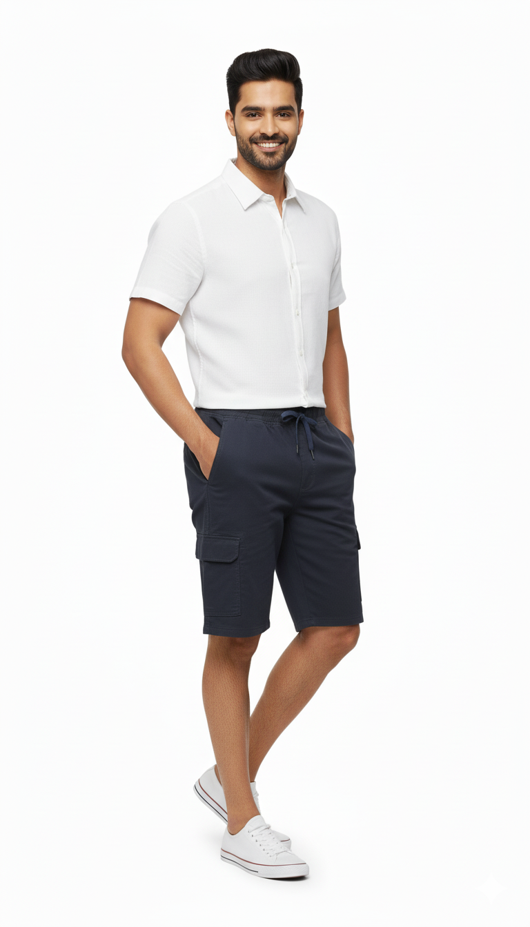 Men's Black Drawstring Cargo Shorts