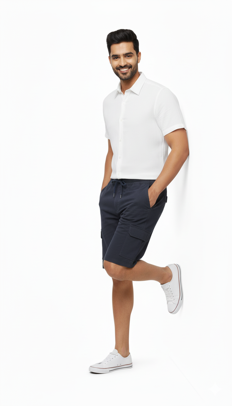 Men's Black Drawstring Cargo Shorts