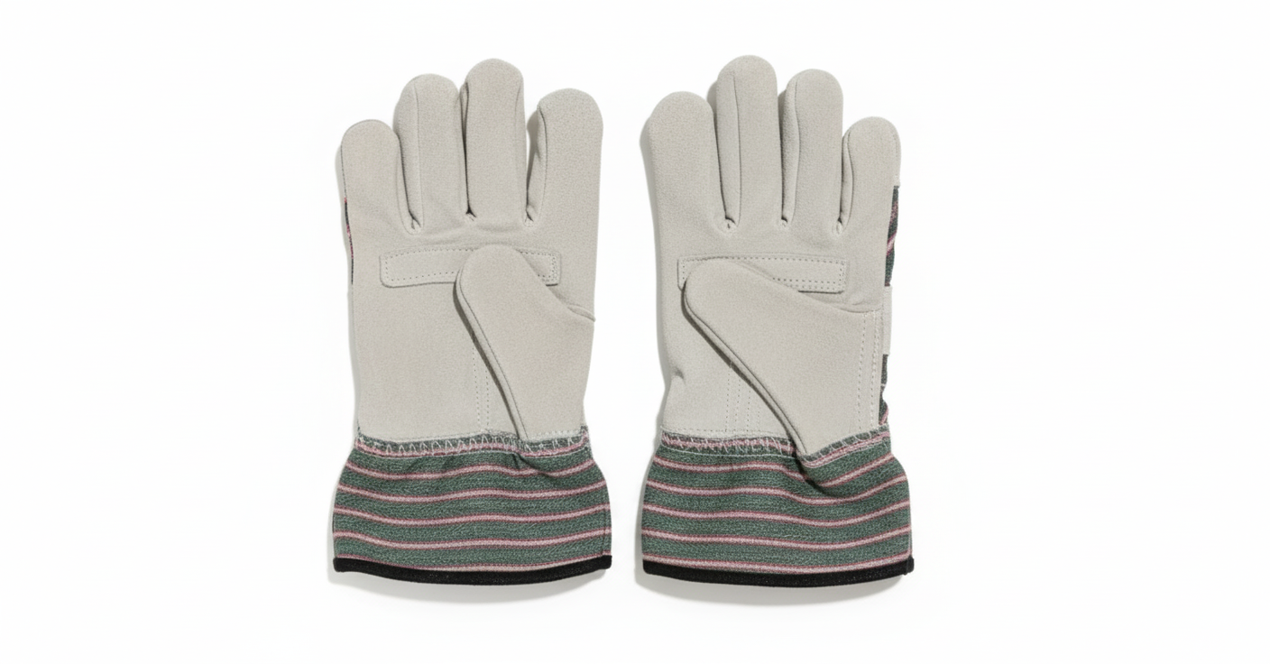 Leather Palm Striped Work Gloves