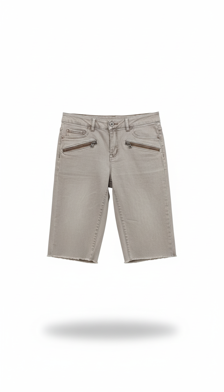 Beige shorts with zippers on a white background
