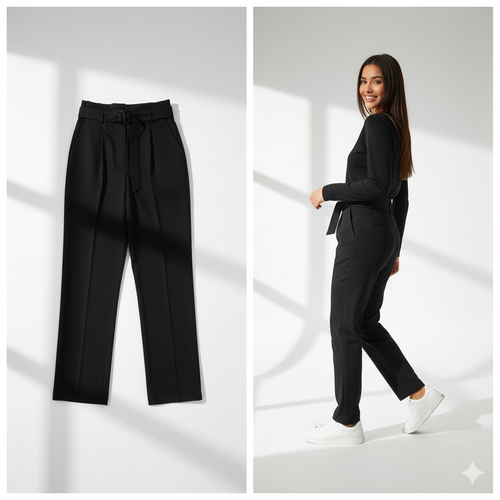 Black High-Waisted Belted Trousers