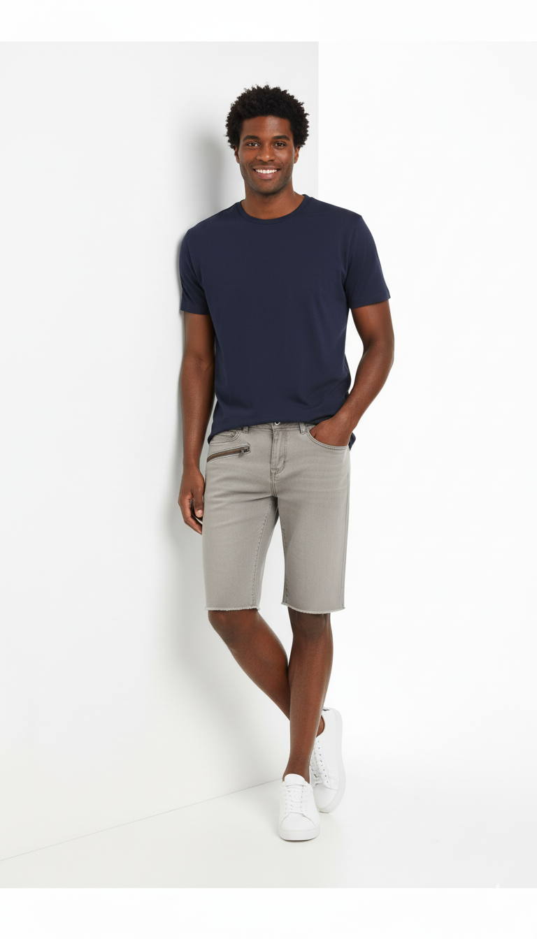 Zipper-Detail Denim Shorts