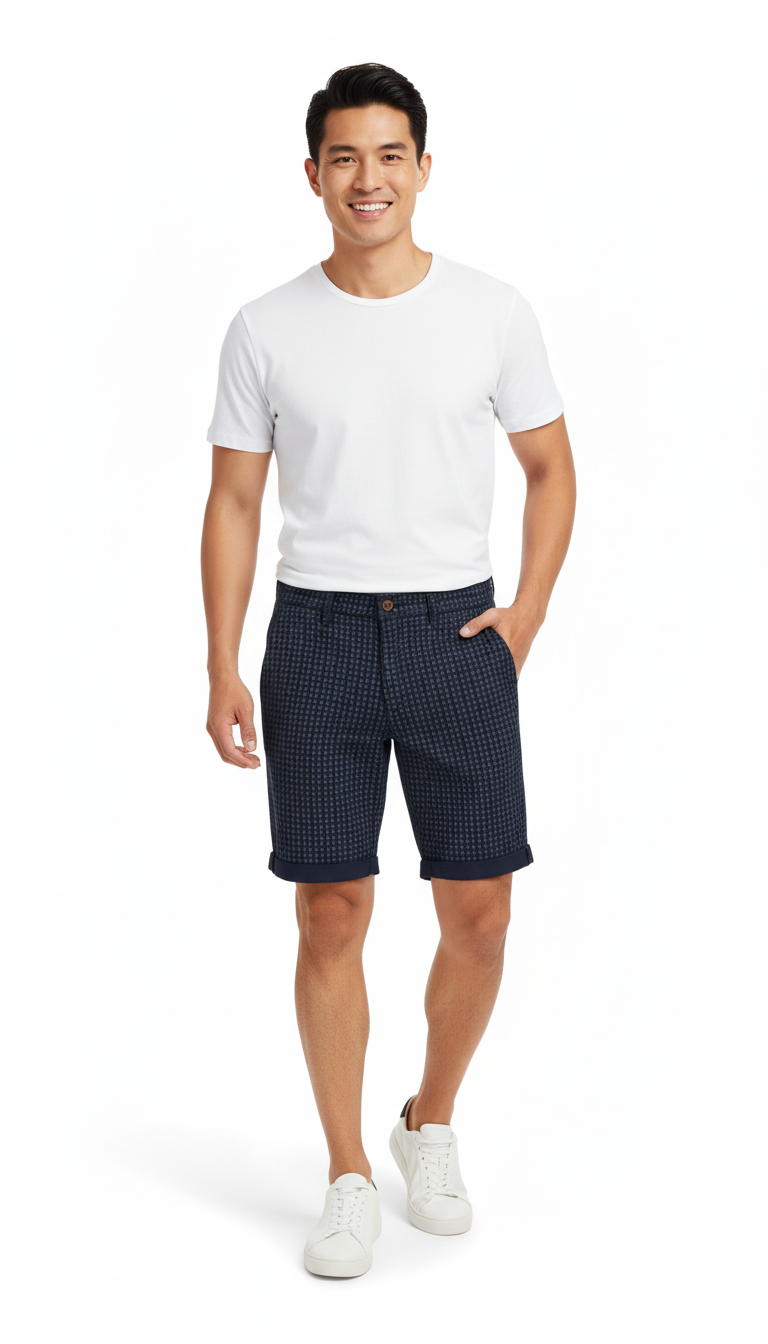 Navy Micro-Print Chino Shorts