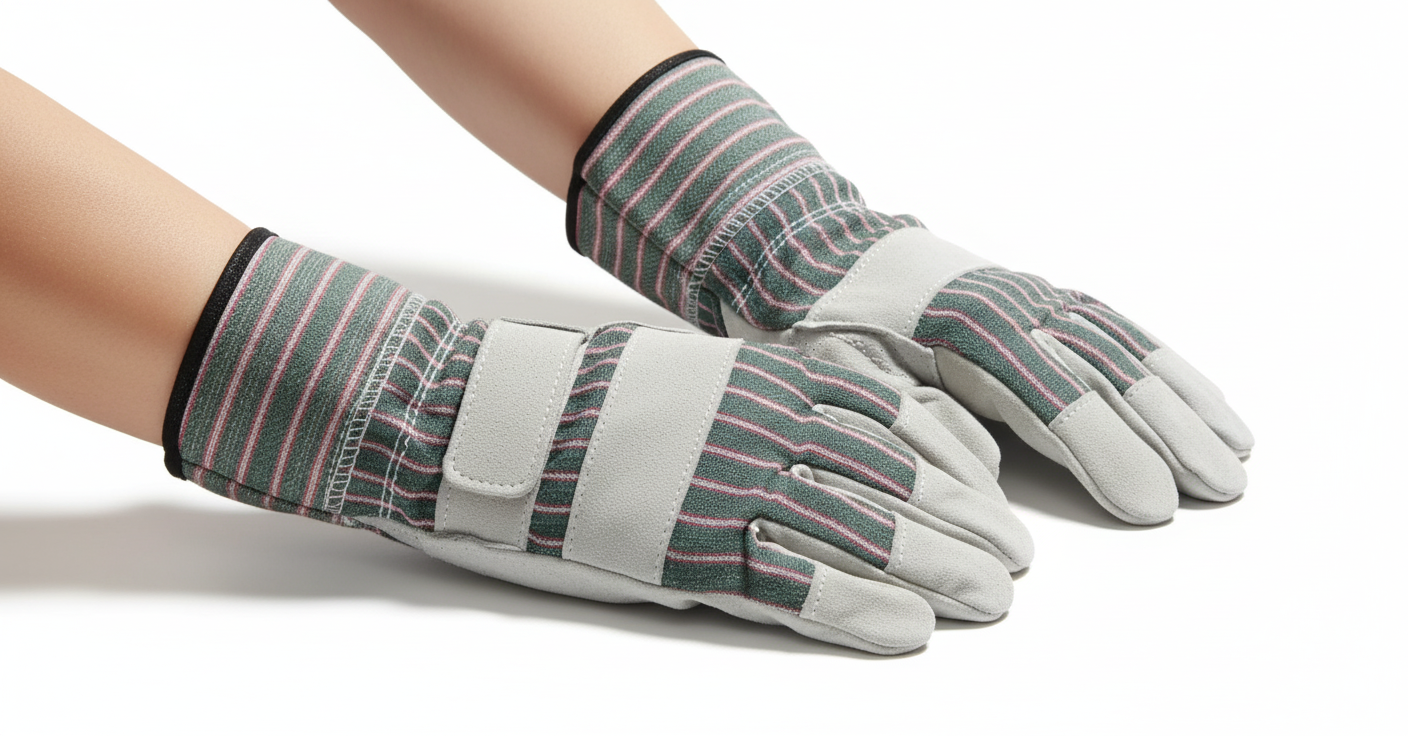 Leather Palm Striped Work Gloves